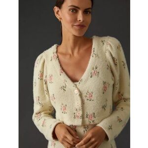 Daily Practice by Anthropologie Floral Printed Cropped Sweater Cream Pink XL